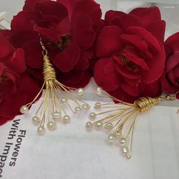 Dangle Earrings Original Designer Jewellery Handmade Copper Wire Pendant Fashion Freshwater Pearl Semi-Baroque Type Drop