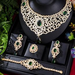 Necklace Earrings Set Missvikki Original Luxury Green CZ Bangle Ring 4PCS For Women Russia Bridal Wedding Party