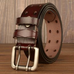 Belts Men Belt Men's Two-layer Cow Leather Genuine 3.8cm Casual Double Pin Buckle For 110-130cm