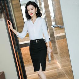 Women's Blouses Spring Summer White Shirts Women 2 Piece Skirt And Tops Set Office Ladies Work OL Styles