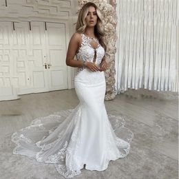 Sexy Mermaid Wedding Dresses 2021 Scoop neck Lace Appliques Bridde Dress Open Back Country Bridal Gown Vestido de novie197v