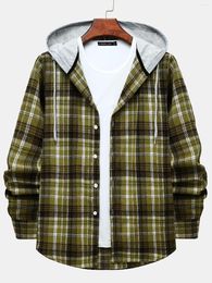 Men's Casual Shirts One Size Smaller Vintage Loose Fit Plaid Flannel Button Down Long Sleeve With Hood Christmas Gifts