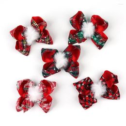 Hair Accessories 30pc/lot Red Plaid Hairbows Girls Pompom Christmas Bows With Clips Women Hairpins Kids Party