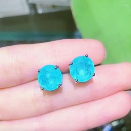 Stud Earrings 10mm Paraiba Tourmaline Crystal Stone Luxury Silver Colour Charms Earring For Women Bridal Party Jewellery