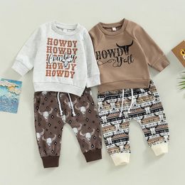 Clothing Sets Vintage Autumn Toddler Kids Boys Clothes Outfits Letter Pullover Long Sleeve Sweatshirts Graphic Print Drawstring Pocket Pants