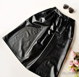 Skirts Women Faux Leather Pu Skirt Ladies Long For High-waist Fashion A-line Knee Length Casual Pockets Spring