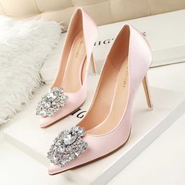 Womens Wedding Shoes Sexy High Heel Pumps Pointed Toe Party Shoes with Crystal Diamond Pink Green Beige Grey Red