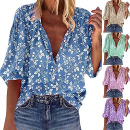 Women's Blouses Women's Long Sleeved Loose Top Floral Printed Stand Collar Button Up Shirt Shirts For Female Oversize Women Sleeve