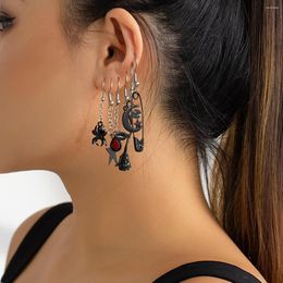 Dangle Earrings Sindlan 6Pairs Goth Spider Black Pendant For Women Halloween Gift Flower Star Female Emo Jewellery Pendientes Arete Mujer