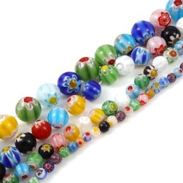 Beads 4 6 8 10mm Bohemian Lampwork Glass Round At Random Colour Flower Loose Spacer DIY Making Necklace Jewellery 1Strand