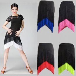 Stage Wear Adult Lady Dance Skirt Double Tassel Latin Skirts Fringed Female Irregular Modern Cha Cha/rumba/tango XXXL