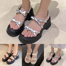 Sandals Small Size Thick Soled Bowknot Women's Summer Outerwear All High Heeled Thin Strap Open Tan for Women Dressy