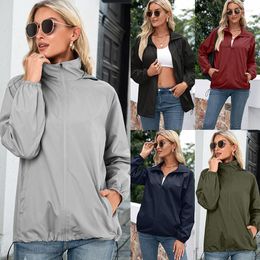 Women's Jackets Lightweight Hooded Women Raincoat Zippered Coat Outdoor Sports Mountaineering Jacket Windbreaker Fashion Loose Clothing