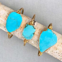 Bangle BM14789 10Pcs Slice Cuff Raw Brass Gold Bracelet Boho Turquoises Freeform Slab Adjustable Raym22