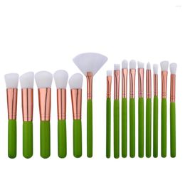 Makeup Brushes 16Pcs Green Handle Rose Tube White Hair Cosmetic Powder Foundation Make Up Eye Shadow Brush Set