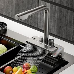 Kitchen Faucets Pull Out Faucet Rain Waterfall Single Hole Digital Display Cold Water Tap Sink Tools