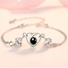Link Bracelets Bracelet S925 Silver 100 Languages I Love You Heart Projection Women's Customization