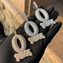 Colares com Pingente Letra Bolha Iced Out Bloco Folheado a Ouro Real Zircônia Cúbica Micro Pave Jóias Hip Hop 230621