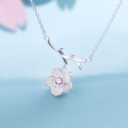 Pendant Necklaces Branch Cherry Blossom Korean Silver Colour Temperament Personality Fashion Female Jewellery Necklace SNE017