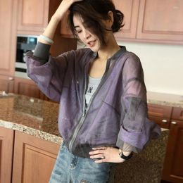 Women's Jackets Summer Baseball Gauze Crop Jacket Women Korean Fashion Sun Protection Lightweight Tops Long Sleeve Casual Chaquetas Mujer