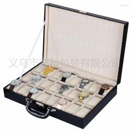 Watch Boxes 2023 Top 24 Slots Box Storage Display Fashion Brand Black Leather Gift Bag