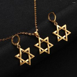 Necklace Earrings Set Gold Colour Israel Star Hexagram Pendant Necklaces Magen David Hexagonal Tantrism Jewish