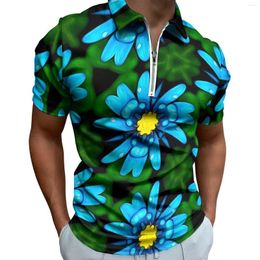 Men's Polos Blue Daisy Casual T-Shirts Beautiful Flower Print Polo Shirt Turn Down Collar Y2K Male Graphic Clothing Big Size 5XL 6XL