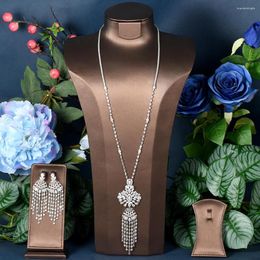 Necklace Earrings Set HIBRIDE African 2pcs Cubic Zirconia Bridal Fashion Dubai Jewellry For Women Wedding Party Accessories N-1489