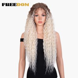 Synthetic Lace Front Wigs Long Kinky Curly Wavy 30 inch Omber White Burgundy Red Color Wigs For Women Cosplay Wigs 230524
