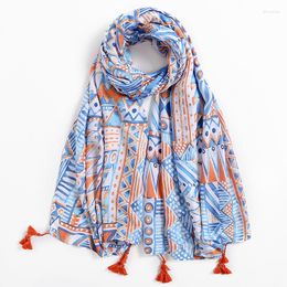 Scarves 2023 Women Aztec Geometric Viscose Scarf Spring Autumn Cotton Linen Oversized Wrap Pashmina Stole Foulards Femme Muslim Shawl