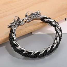 Link Bracelets HaoYi Vintage Leather Rope Braided Dragon Bracelet Men Fashion Personality Stainless Steel Chain Cuff Luxury Jewelry