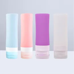 Storage Bottles 4pcs 80ml Travel Silicone Squeezable Dispensers Toiletry Liquids Lotion Containers (Blue Pink Transparent Purple For