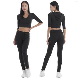 Women's Two Piece Pants Women Sport Suit 2 Running Outfits Fitness Tracksuit Set Gym Workout Clothes Hoodie Crop Top High Waist Leggings