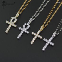 Pendant Necklaces Hip Hop Anha Cross Copper Setting CZ Stones Necklace Jewellery For Men And Women With 18/20/22/24/30 Inch Rope Chain