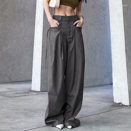 Women's Pants Ekaliy Grey Cargo Korean Fashion Lace Up Pocket Low Rise Casual Women Streetwear Sweatpants Y2k Aesthetic Trousers