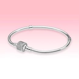 CZ diamond Barrel shaped Clasps BRACELET 925 Sterling Silver Jewellery for Pandora Sparkling Clasp Snake Chain Bracelet with Original box