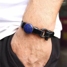Strand 2023 High Quality 3 Kinds Of Natural Stone Men's Bracelet Geometric Shape Black Braided Leather Gift