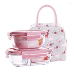 Dinnerware Sets Glass Lunch Box Microwave Oven Dedicated Partitioned Crisper Set Sealing Lid Rectangular Bento Storage Bowl