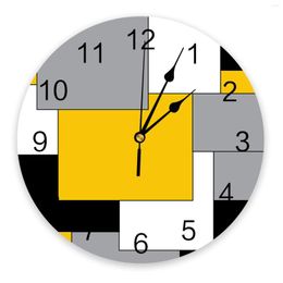 Wall Clocks Yellow Grey Patchwork Abstract Medieval Style Clock Modern Design Living Room Decoration Kitchen Silent Home Decor