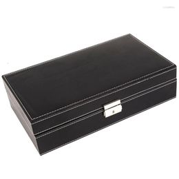 Watch Boxes Black Box Storage 8 Mens Jewelry Display Drawer Lockable Case Organizer & Slots Rings Tray With Lock