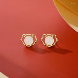 Stud Earrings Natural Jade Gold Earring Women Luxury S925 Silver Needle Drop Fine Jewellery Girlfriend Party Gifts Arrivals