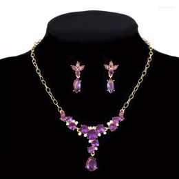 Necklace Earrings Set Fashion Womens Geometry Jewellery Of Purple Wedding Jewerly Sets For Women African Female Jewellery