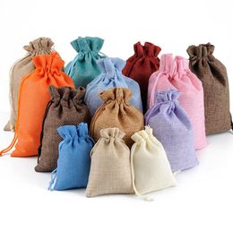 Eco-Friendly Mini Burlap Jute Sackcloth Linen Drawstring Bags Jewelry Pouches Bag Christmas Gift Packaging Bags Customized Logo SN816