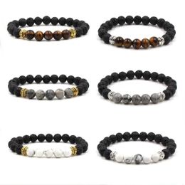 8mm Natural Lava Stone Turquoise Tigers Eye Beads Bracelet volcanic Rock Stone Aromatherapy Essential Oil Diffuser Bracelet for women