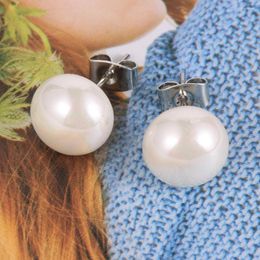Stud Earrings 10mm Big Shell Pearl For Women Wedding Party Jewelry Hypoallergenic Stainless Steel Ear Pin Studs