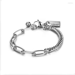 Link Bracelets Luxury Engraved Letter Shaped Charm Bracelet Men Stainless Steel Geometry Double Adjustable Couple Jewellery Gift