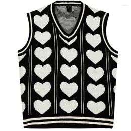 Women's Vests 5XL! Vintage Loose V-neck Knit Vest Oversized Tank Top Love Print Sweaters Pullover Fall Fashion