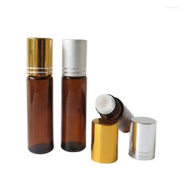 Storage Bottles 30pcs/lot 10ml Amber Glass Roll On Bottle For Essential Oils Sample Roller Vial With Gold Silver Cap Travel Cosmetic
