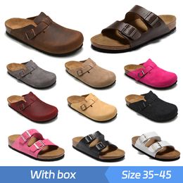 Bir Designer Boston Clogs Sandals Slippers Cork Flat Fashion Summer Leather Slide Favourite Beach Casual Shoes Women Men Arizona sandals Size 35-45