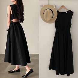 Casual Dresses Instagram Niche Retro Temperament Very Simple Waist Show Thin Vest Little Black Dress Sleeveless Women